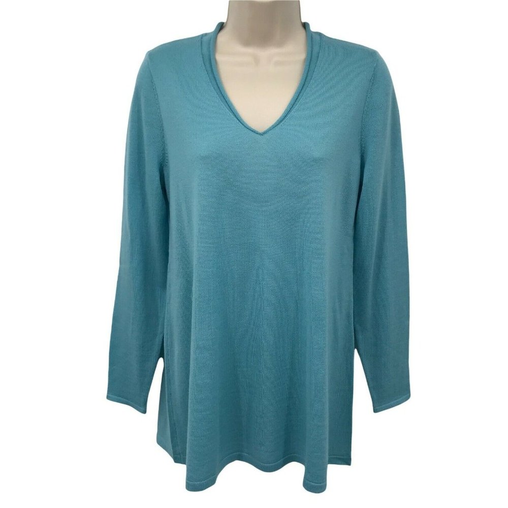 J. Jill Womens Long Sleeve V Neck Pullover Blue Wool Tunic Sweater Top Size XS